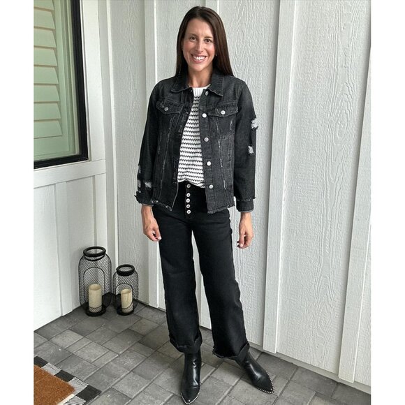 Womens Wide Leg Jeans High Waisted Straight Leg Stretchy Button Fly Raw Hem - Picture 5 of 6